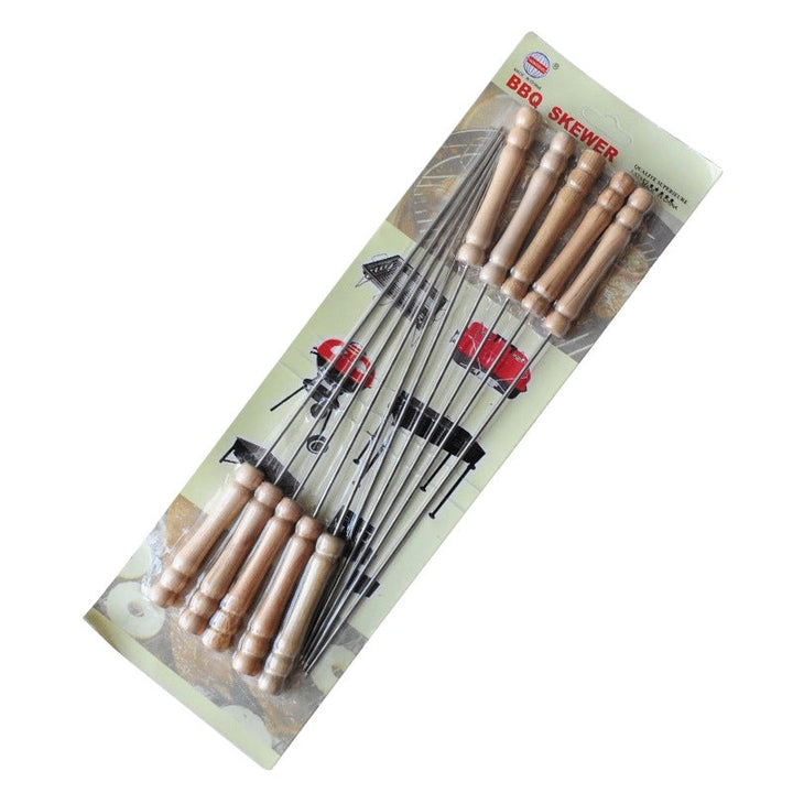 Stainless Steel BBQ Skewer Set with Dual Prong Blades and Ergonomic Wooden Handles Stornfield