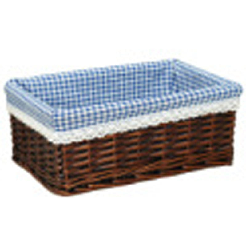 Women's storage basket with checked fabric lining and elegant lace trim Stornfield