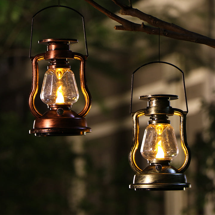 Vintage Style Solar LED Hurricane Lantern With Glass Chimney And Metal Handle Stornfield