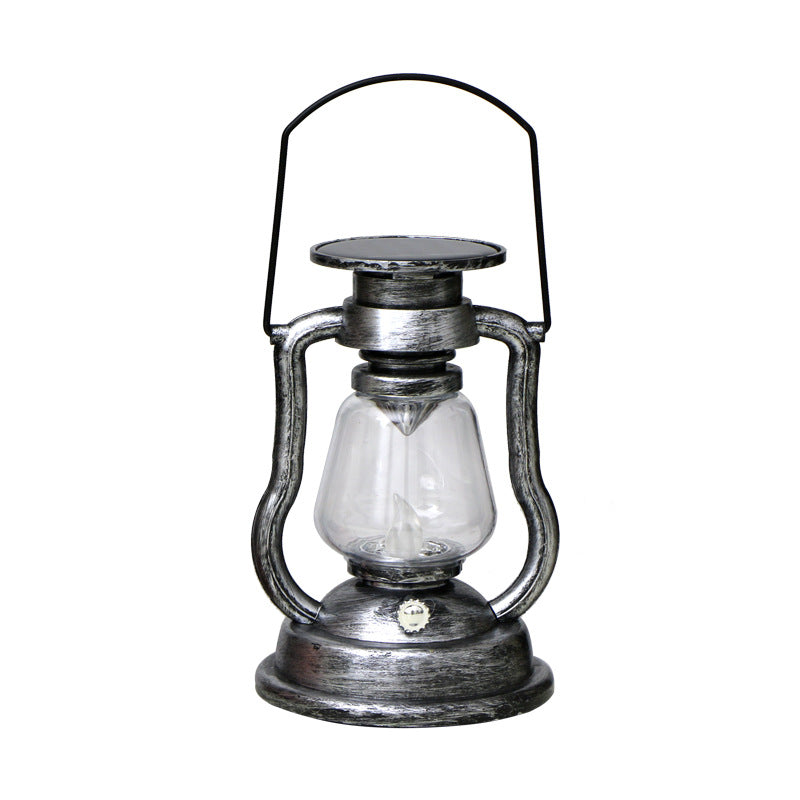 Vintage Style Solar LED Hurricane Lantern With Glass Chimney And Metal Handle Stornfield