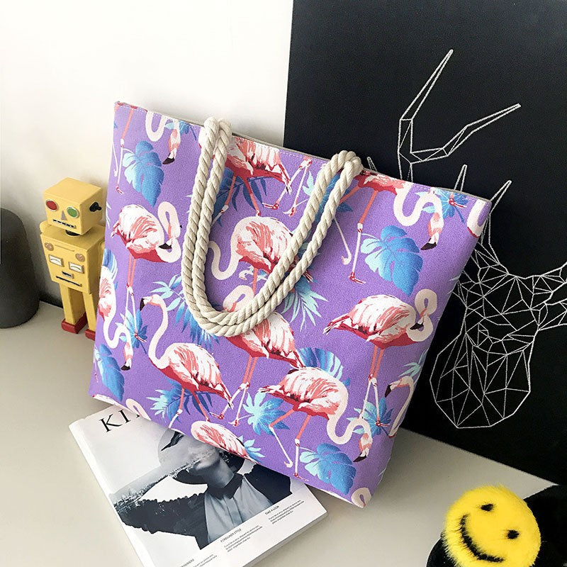 Large beach bag with vibrant flamingo motifs Stornfield