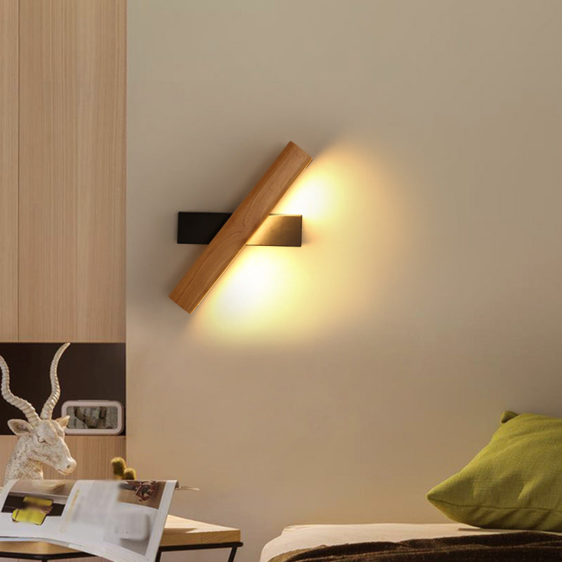 Linear Reading Wall Light Modern Wooden Rotatable LED Bedroom Sconce Lighting Fixture | Stornfield