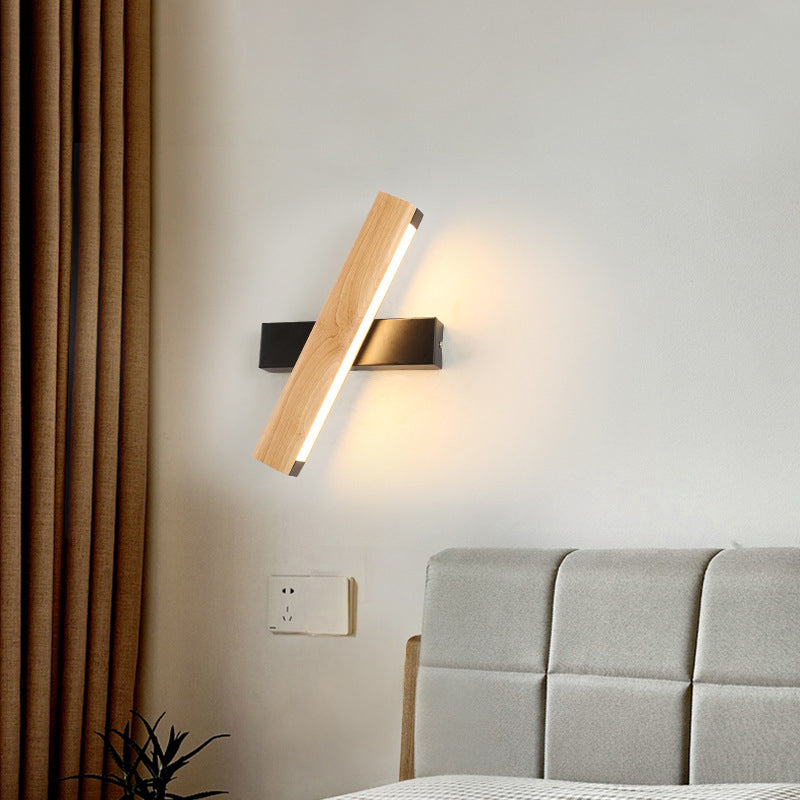 Linear Reading Wall Light Modern Wooden Rotatable LED Bedroom Sconce Lighting Fixture | Stornfield