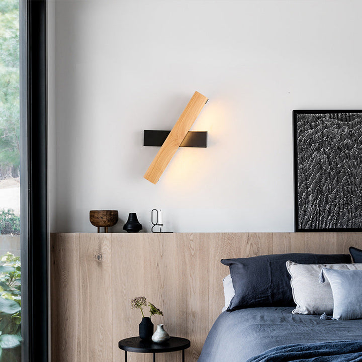 Linear Reading Wall Light Modern Wooden Rotatable LED Bedroom Sconce Lighting Fixture | Stornfield