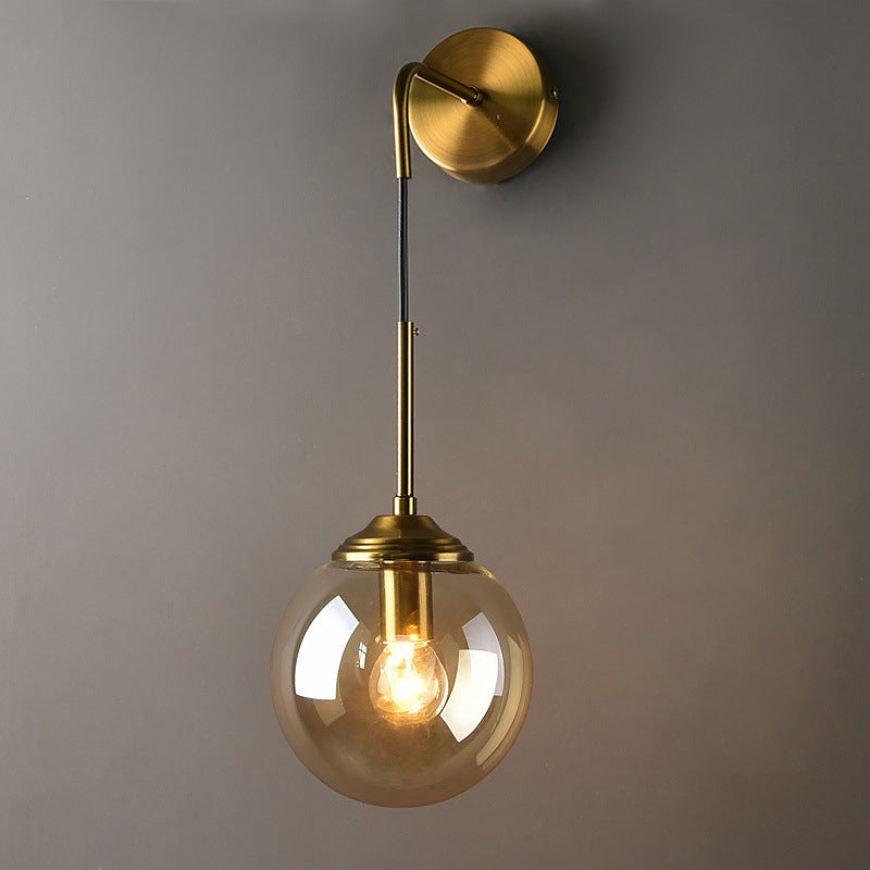 Globe Glass Wall Mount Light Fixture Contemporary 1 Head Gold Wall Lighting for Bedroom | Stornfield