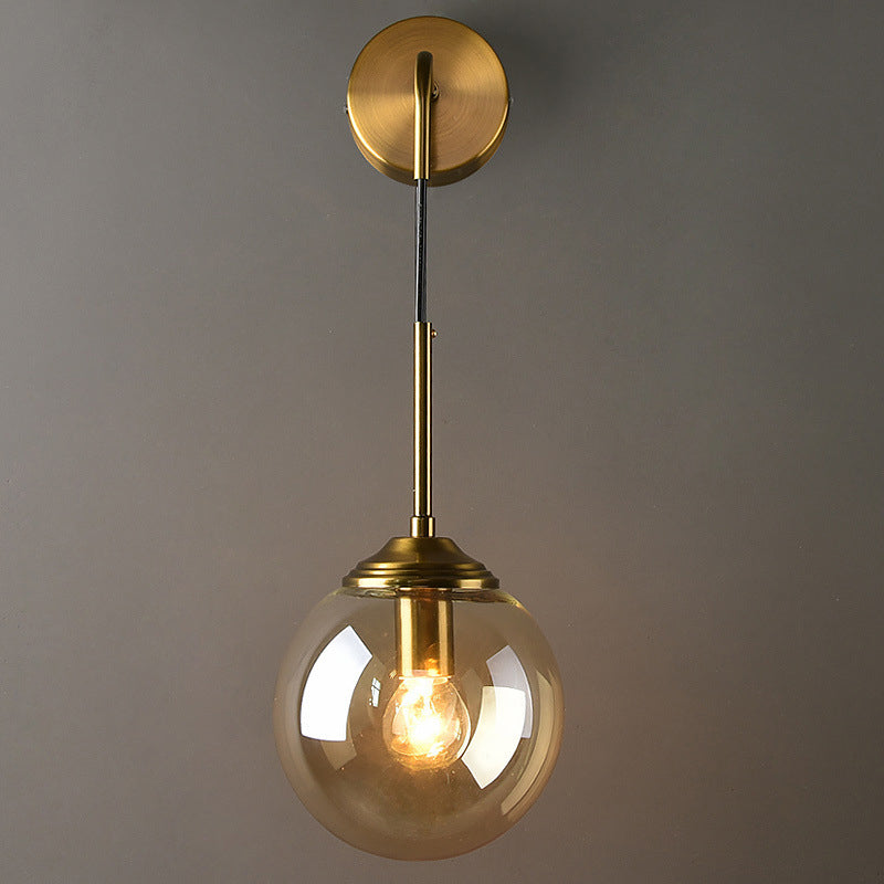 Globe Glass Wall Mount Light Fixture Contemporary 1 Head Gold Wall Lighting for Bedroom | Stornfield
