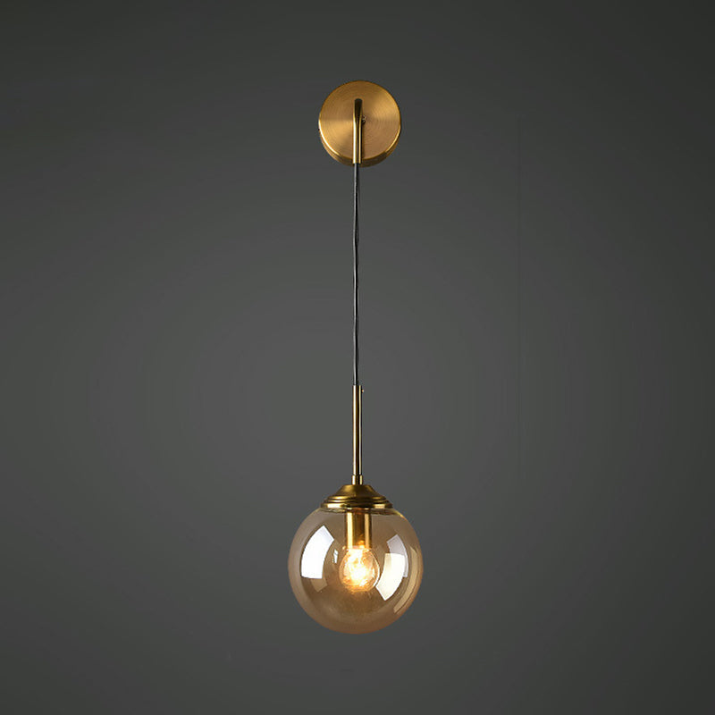 Globe Glass Wall Mount Light Fixture Contemporary 1 Head Gold Wall Lighting for Bedroom | Stornfield