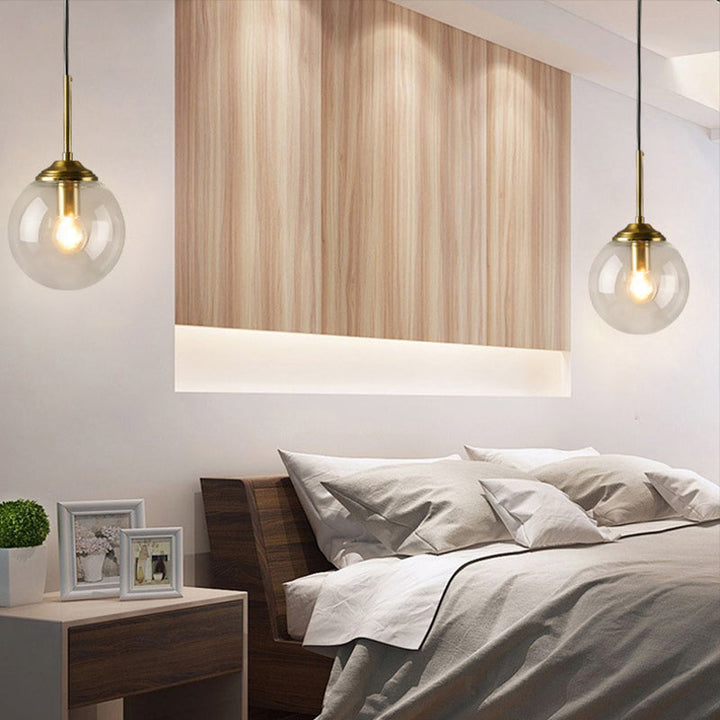 Globe Glass Wall Mount Light Fixture Contemporary 1 Head Gold Wall Lighting for Bedroom | Stornfield