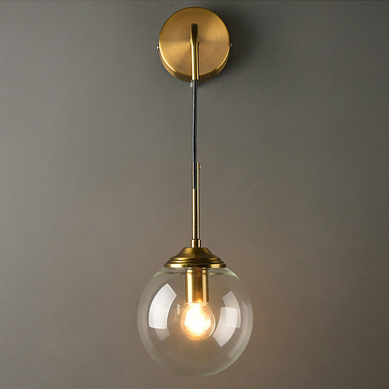 Globe Glass Wall Mount Light Fixture Contemporary 1 Head Gold Wall Lighting for Bedroom | Stornfield