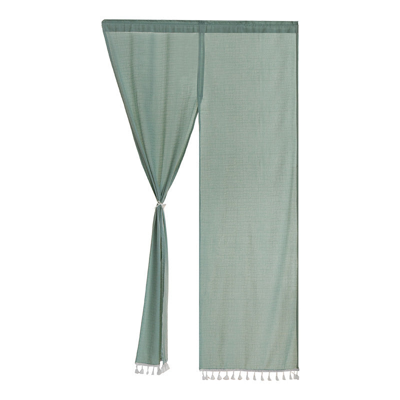 Short curtain with tassel border and rod passage