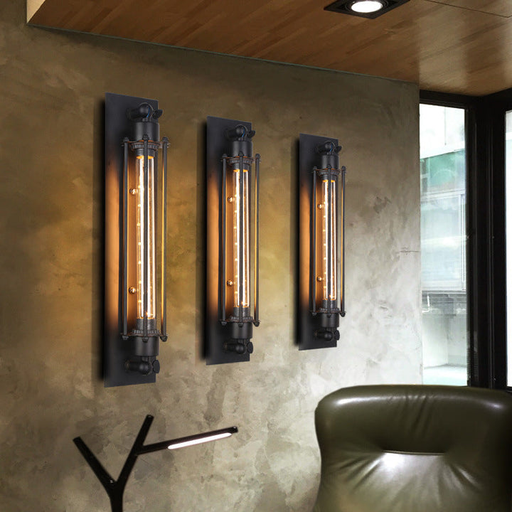 Tube Shaped Iron Wall Mount Light Industrial 1 Bulb Corridor Wall Light Fixture in Black | Stornfield