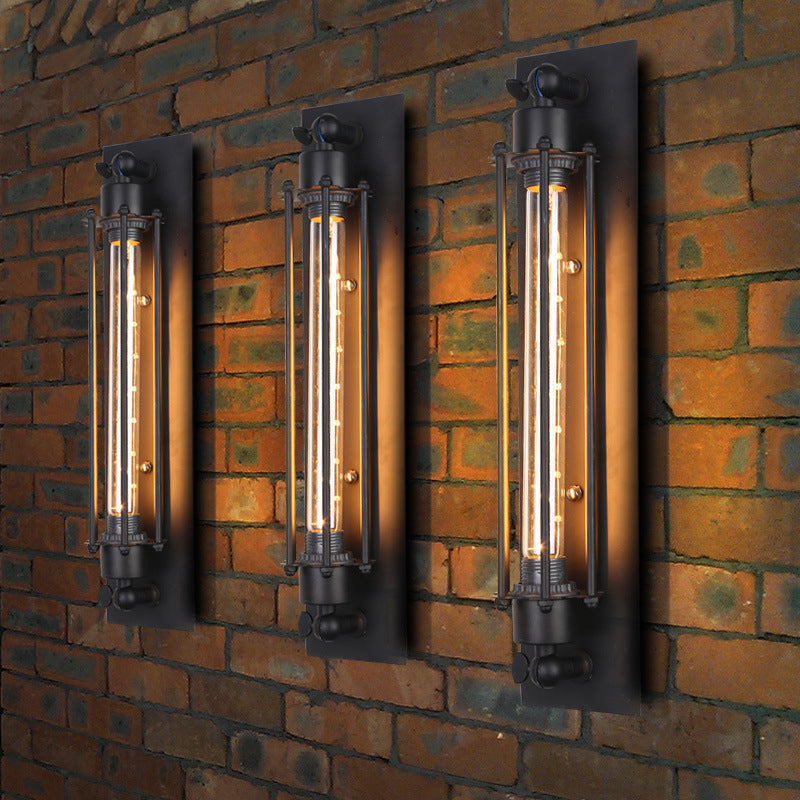 Tube Shaped Iron Wall Mount Light Industrial 1 Bulb Corridor Wall Light Fixture in Black | Stornfield