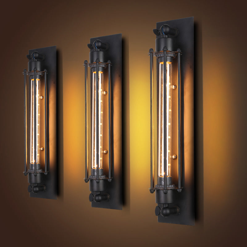 Tube Shaped Iron Wall Mount Light Industrial 1 Bulb Corridor Wall Light Fixture in Black | Stornfield