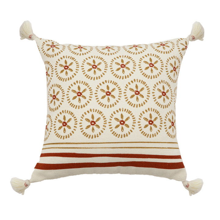 Decorative cushion cover with woven medallion pattern and tassels Stornfield