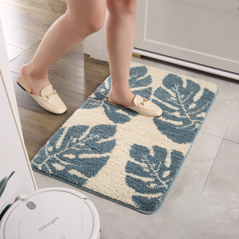 Plush Leaf Design Bath Mat