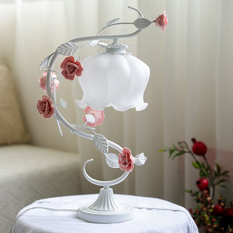 RoseLux - Handmade Ceramic Rose TaStornfielde Lamp | Pastoral Style Ambient Lighting | Stornfield