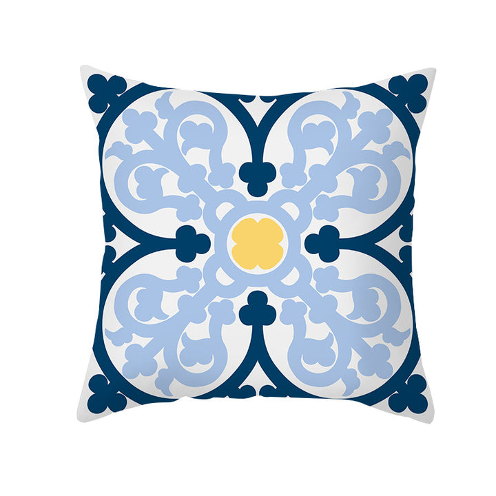 Square Decorative Throw Pillow Cover Mediterranean Tile Floral Motif with Hidden Zipper