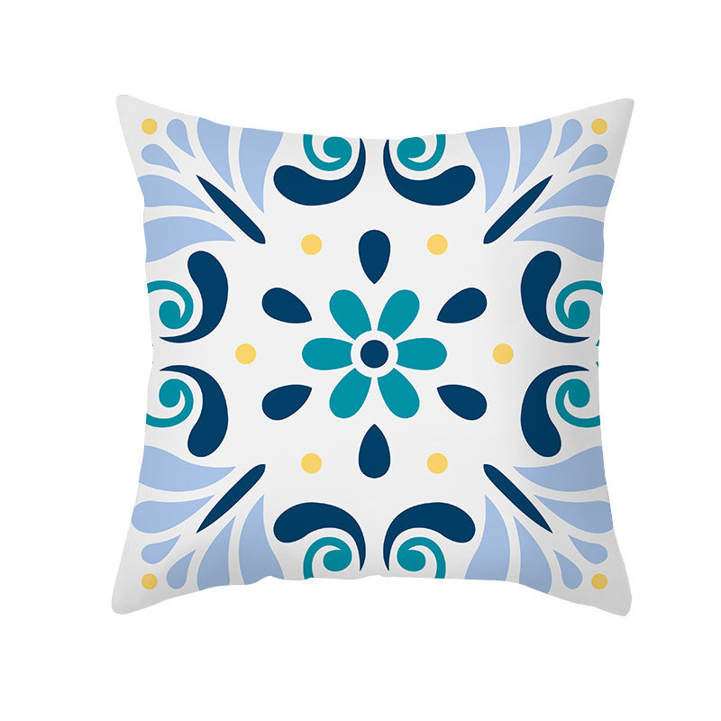 Square Decorative Throw Pillow Cover Mediterranean Tile Floral Motif with Hidden Zipper