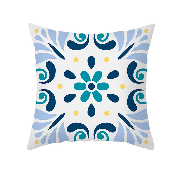 Square Decorative Throw Pillow Cover Mediterranean Tile Floral Motif with Hidden Zipper