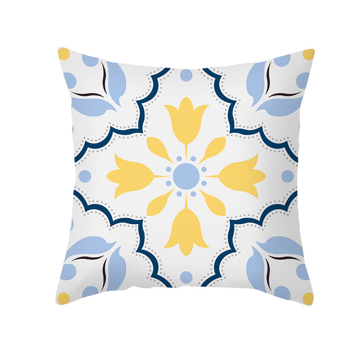Square Decorative Throw Pillow Cover Mediterranean Tile Floral Motif with Hidden Zipper