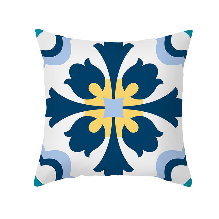 Square Decorative Throw Pillow Cover Mediterranean Tile Floral Motif with Hidden Zipper