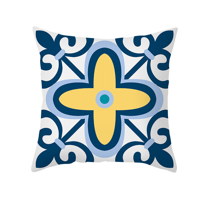 Square Decorative Throw Pillow Cover Mediterranean Tile Floral Motif with Hidden Zipper