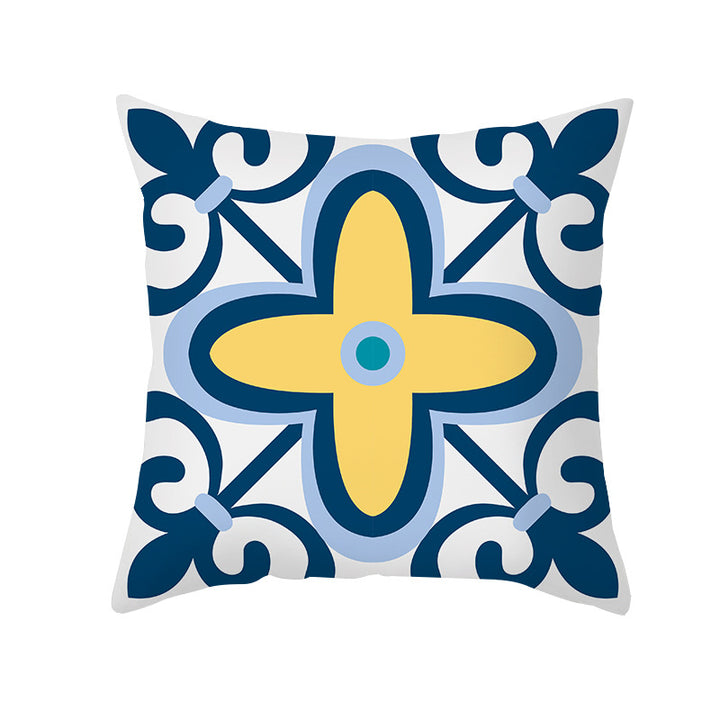 Square Decorative Throw Pillow Cover Mediterranean Tile Floral Motif with Hidden Zipper