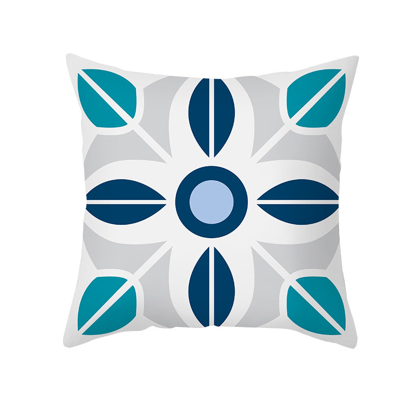 Square Decorative Throw Pillow Cover Mediterranean Tile Floral Motif with Hidden Zipper