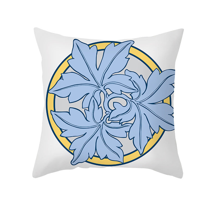 Square Decorative Throw Pillow Cover Mediterranean Tile Floral Motif with Hidden Zipper