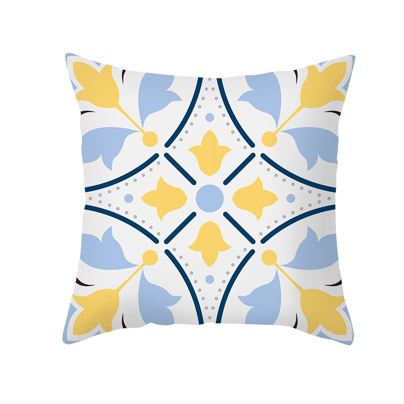 Square Decorative Throw Pillow Cover Mediterranean Tile Floral Motif with Hidden Zipper