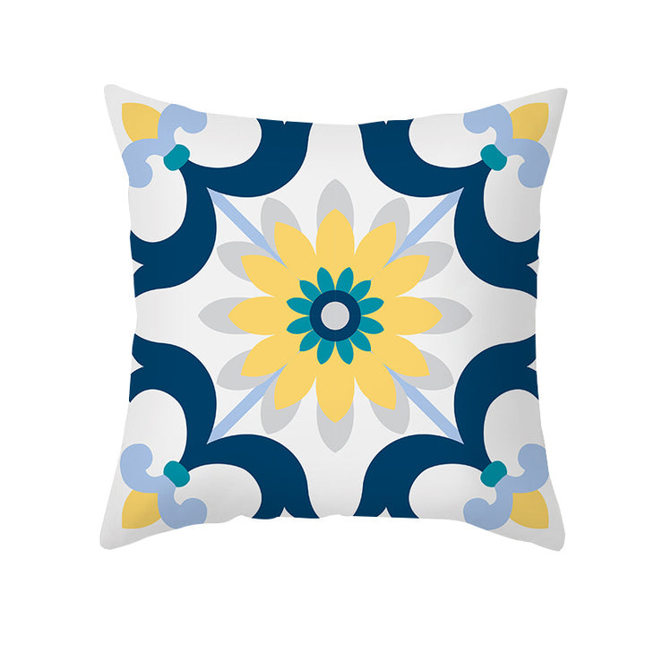 Square Decorative Throw Pillow Cover Mediterranean Tile Floral Motif with Hidden Zipper