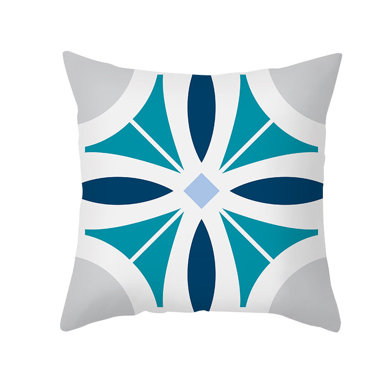 Square Decorative Throw Pillow Cover Mediterranean Tile Floral Motif with Hidden Zipper