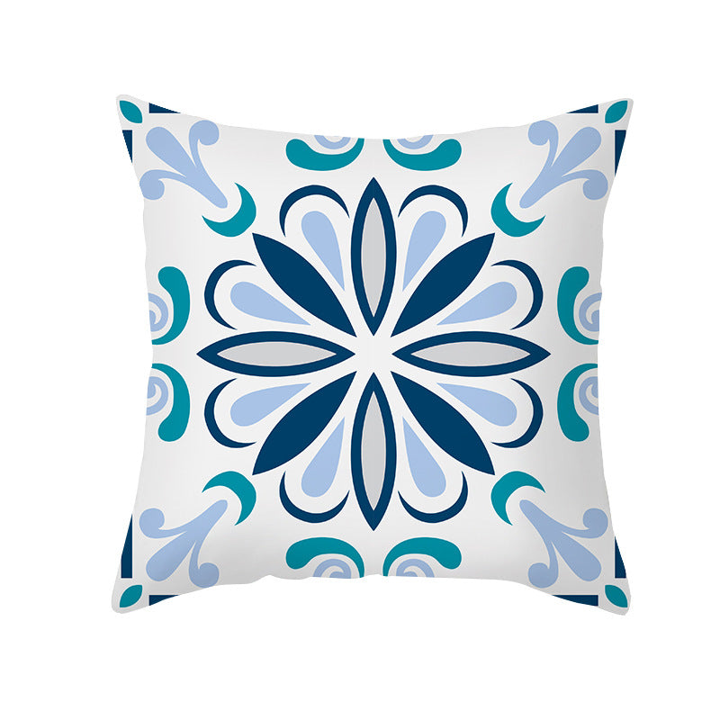 Square Decorative Throw Pillow Cover Mediterranean Tile Floral Motif with Hidden Zipper