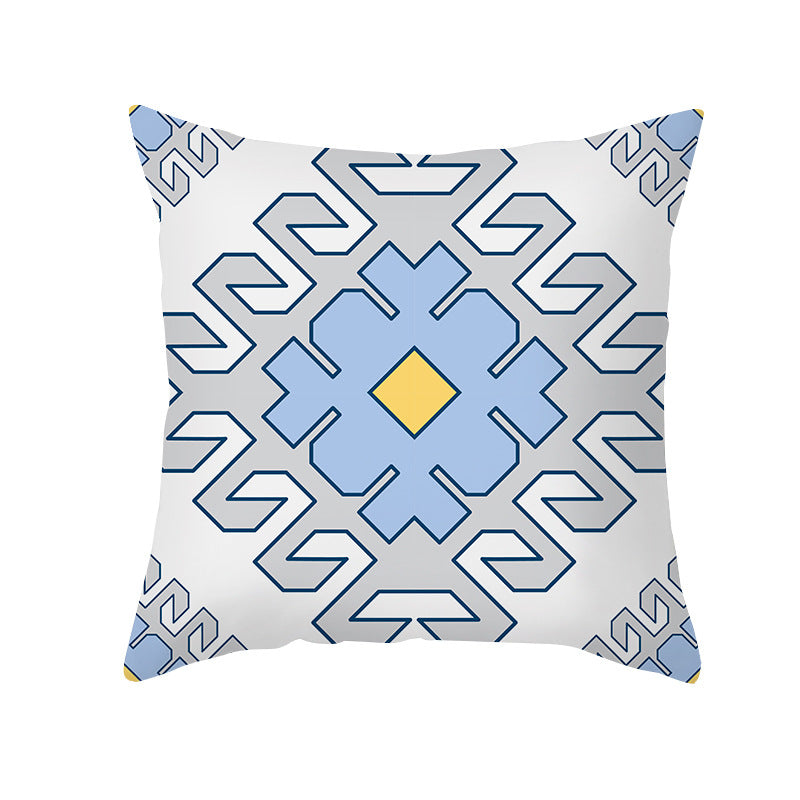 Square Decorative Throw Pillow Cover Mediterranean Tile Floral Motif with Hidden Zipper