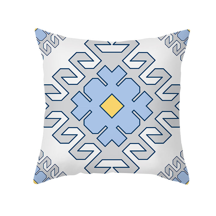 Square Decorative Throw Pillow Cover Mediterranean Tile Floral Motif with Hidden Zipper