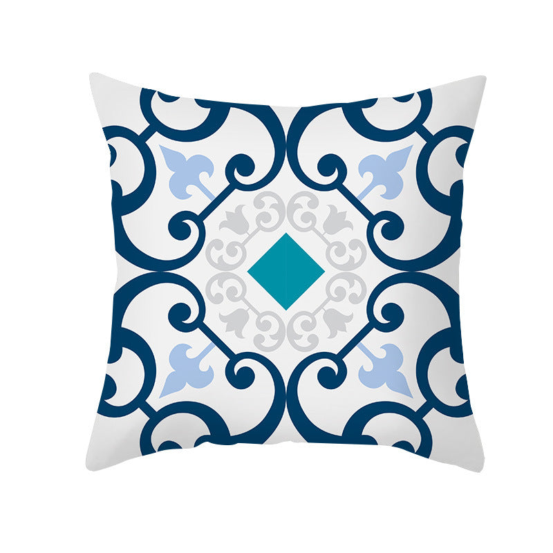 Square Decorative Throw Pillow Cover Mediterranean Tile Floral Motif with Hidden Zipper