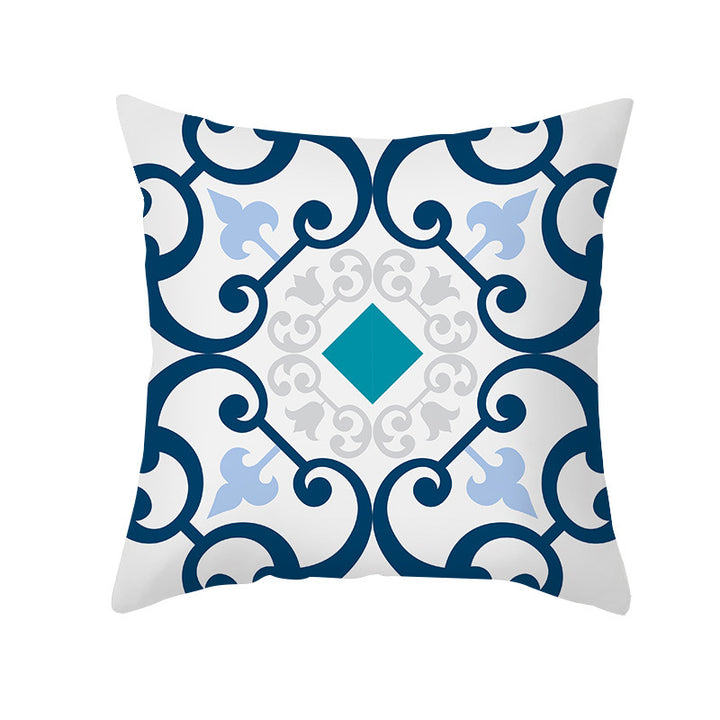 Square Decorative Throw Pillow Cover Mediterranean Tile Floral Motif with Hidden Zipper
