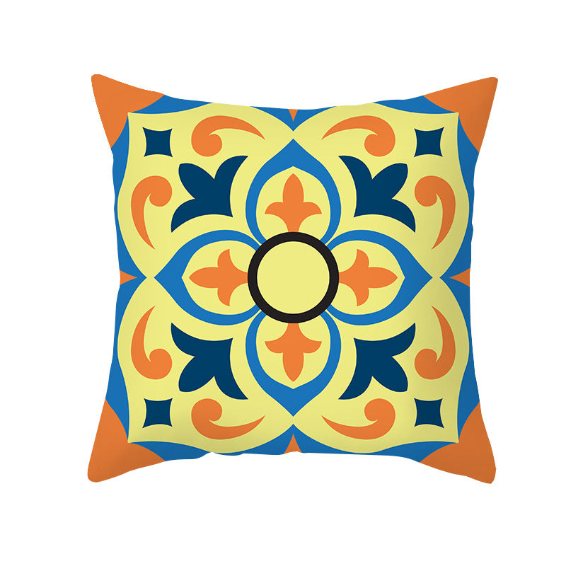 Square Decorative Throw Pillow Cover Mediterranean Tile Floral Motif with Hidden Zipper