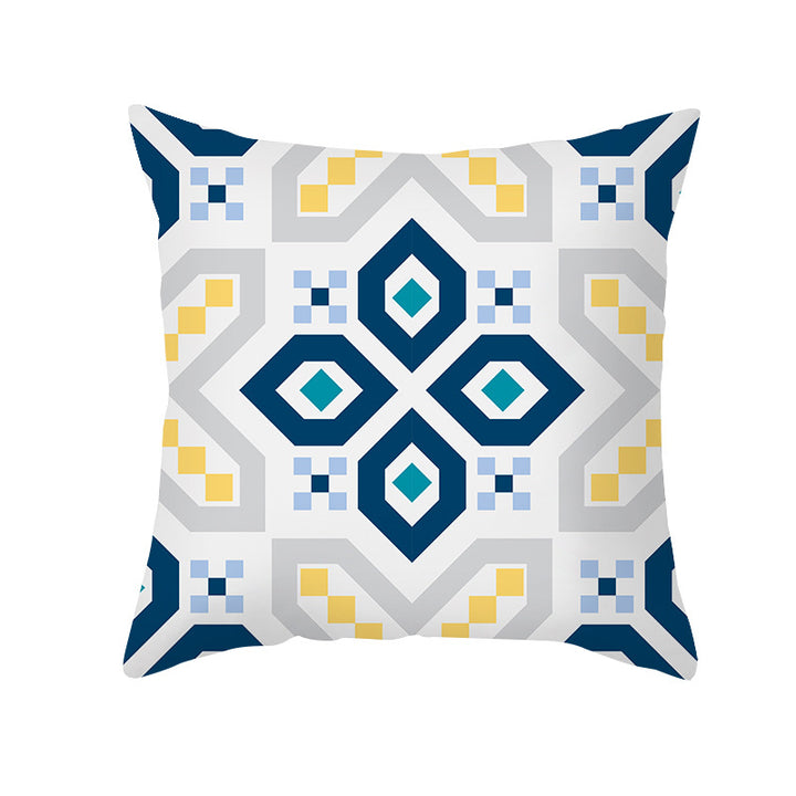 Square Decorative Throw Pillow Cover Mediterranean Tile Floral Motif with Hidden Zipper