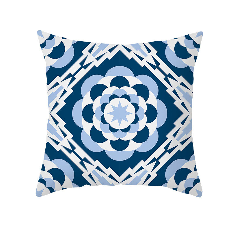 Square Modern Geometric Tile-Pattern Linen-Blend Throw Pillow Cover