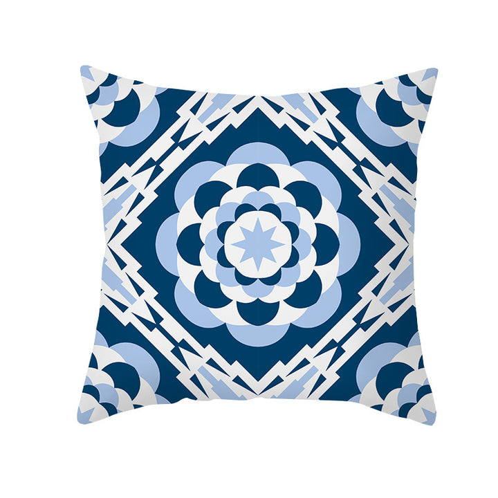 Square Modern Geometric Tile-Pattern Linen-Blend Throw Pillow Cover
