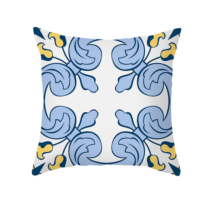Square Modern Geometric Tile-Pattern Linen-Blend Throw Pillow Cover