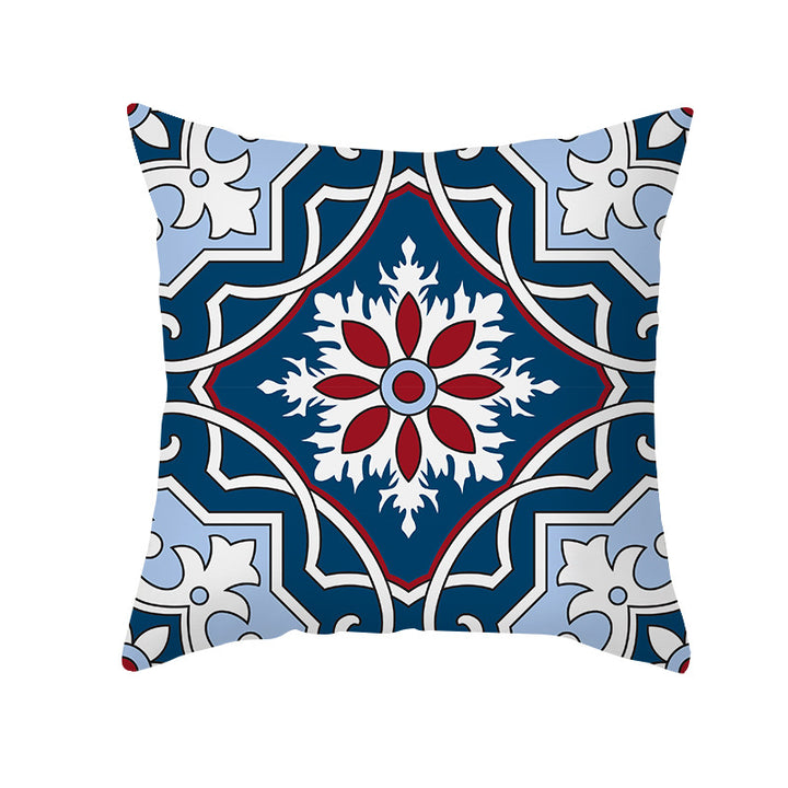 Square Modern Geometric Tile-Pattern Linen-Blend Throw Pillow Cover
