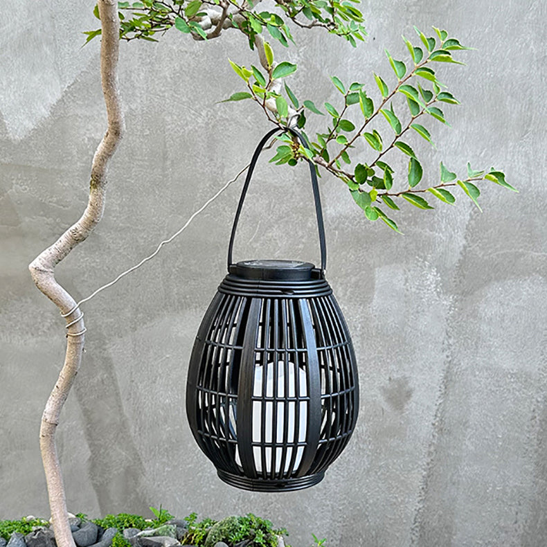 Modern Art Deco Solar Round Lantern Rattan LED Outdoor Landscape Light For Garden | Stornfield