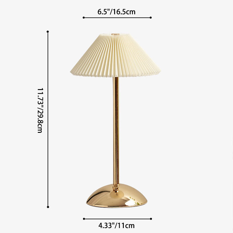 Stornfield | Lampe de table LED en tissu plissé conique rechargeable scandinave contemporain pour la table de chevet