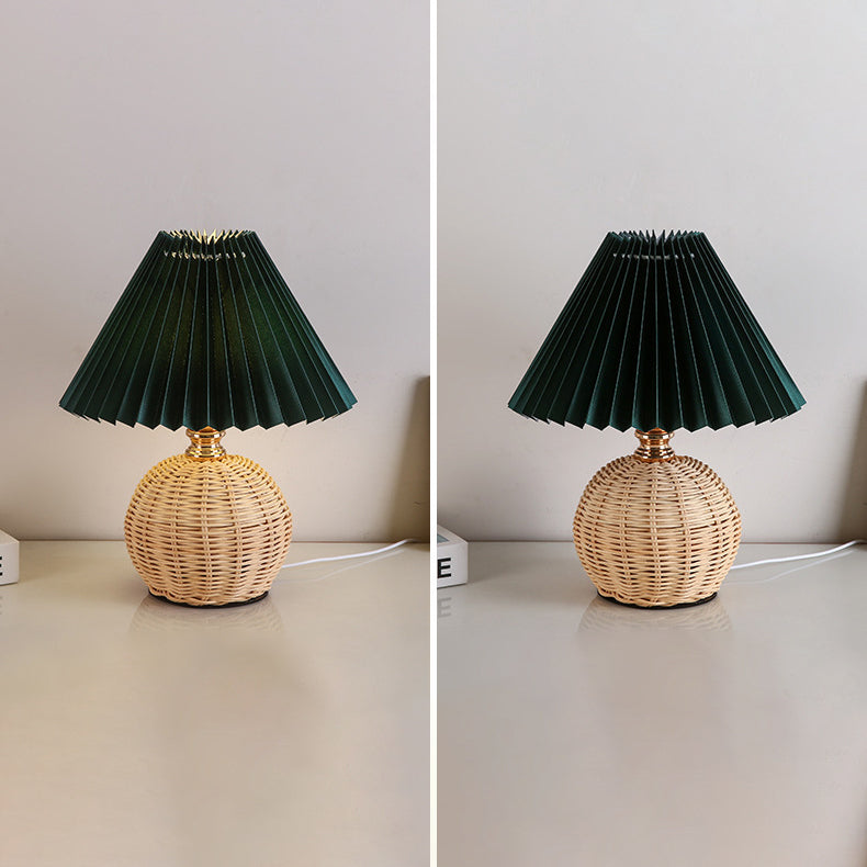 Stornfield | RattaLume Nordic LED Table Lamp | Woven Rattan and Foldable Fabric Lampshade | Ambient Light | Bedroom Decor