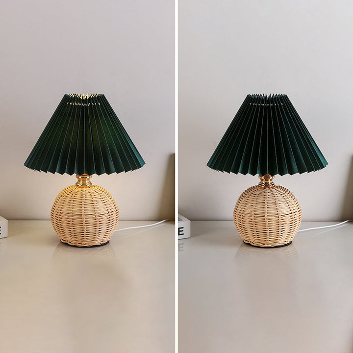 Stornfield | RattaLume Nordic LED Table Lamp | Woven Rattan and Foldable Fabric Lampshade | Ambient Light | Bedroom Decor
