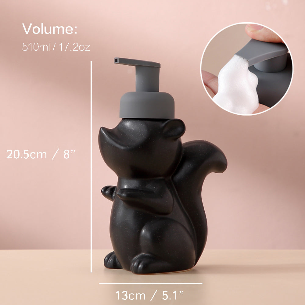 Stornfield | Ceramic Soap Dispenser, Squirrel Foaming Pump Bottle for Bathroom, Animal Design, Reusable Refillable Lotion Pump for Bathroom Kitchen, 510ml/17.2oz