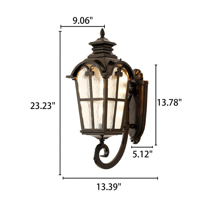 European Retro Glass Aluminum Lantern Outdoor Waterproof 1-Light Wall Sconce Lamp | Stornfield