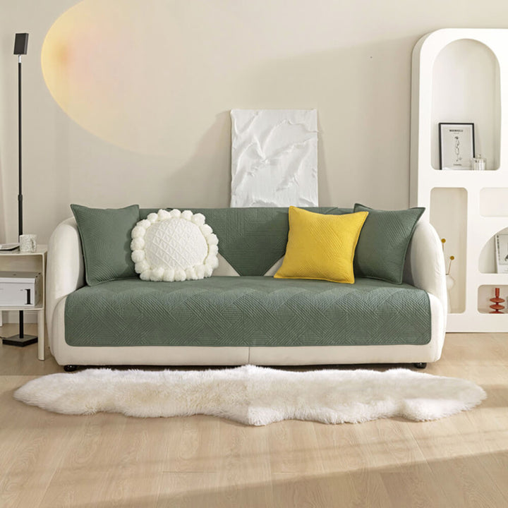 Minimalist All-Season Solid Cotton Geometric Couch Cover | Stornfield